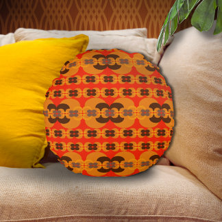 Retro Groovy 60's 70's Bubbles Pattern Round Cushion