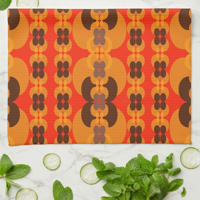 Retro Groovy 60's 70's Bubbles Pattern Tea Towel (Folded)