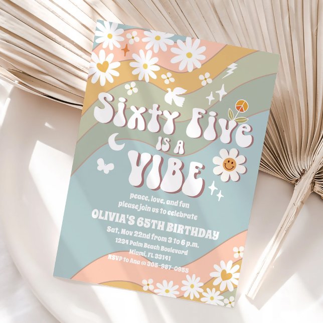 Retro Groovy 65th Birthday Invitation (Creator Uploaded)