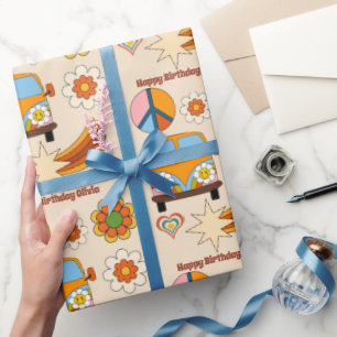  Retro groovy 70ies boho birthday personalised Wrapping Paper