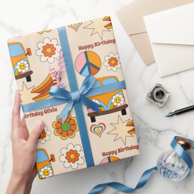  Retro groovy 70ies boho birthday personalised Wrapping Paper (Gifting)