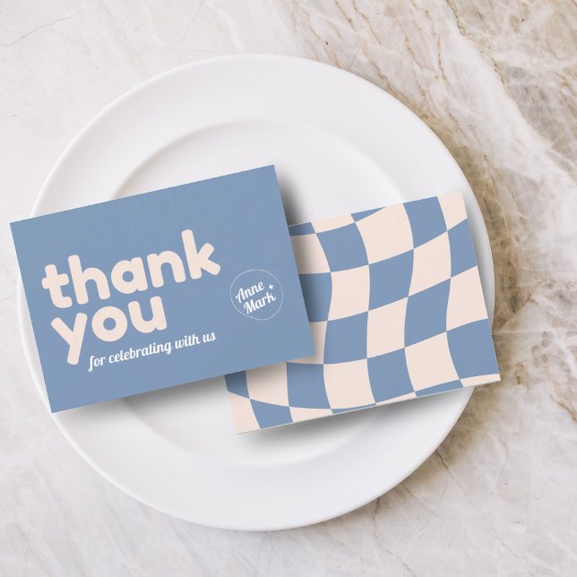 RETRO GROOVY 70S BLUE MUTED TONES THANK YOU CARD (Creator Uploaded)