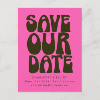 Retro Groovy 70s Bold Hot Pink Green Save The Date