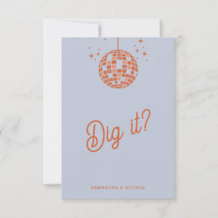 Retro Groovy 70s Cute Blue Orange Disco Wedding RSVP Card