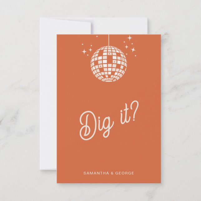 Retro Groovy 70s Cute Ivory Orange Disco Wedding RSVP Card (Front)