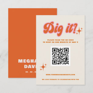 Retro Groovy 70s Cute Ivory Orange Pink QR Code RSVP Card
