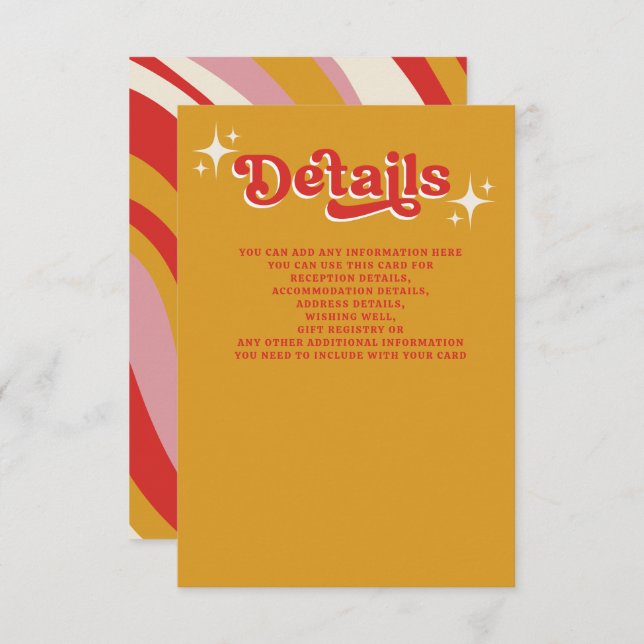  Retro Groovy 70s Cute Ivory Orange Red Wedding Enclosure Card (Front/Back)