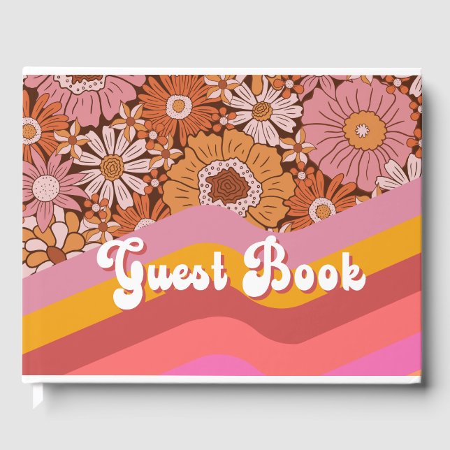 Retro Groovy 70's Floral MOD  Guest Book (Front)