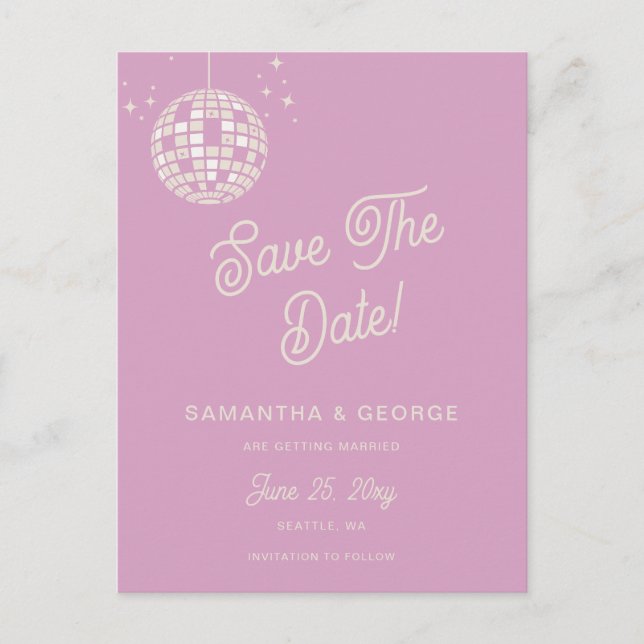 Retro Groovy 70s Ivory Disco Pink Save The Date Announcement Postcard (Front)