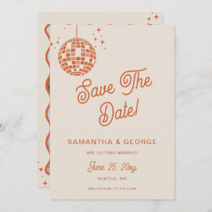 Retro Groovy 70s Ivory Orange Disco Photo Save The Date