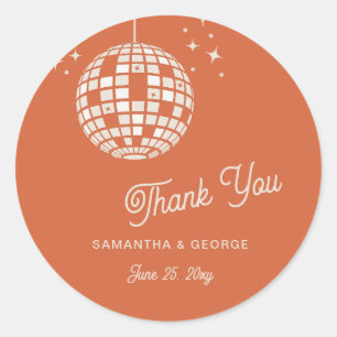 Retro Groovy 70s Ivory Orange Disco thank you Classic Round Sticker