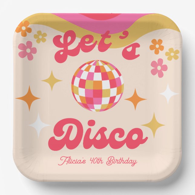 Retro Groovy 70s Let's Disco Any Age Birthday Paper Plate (Front)
