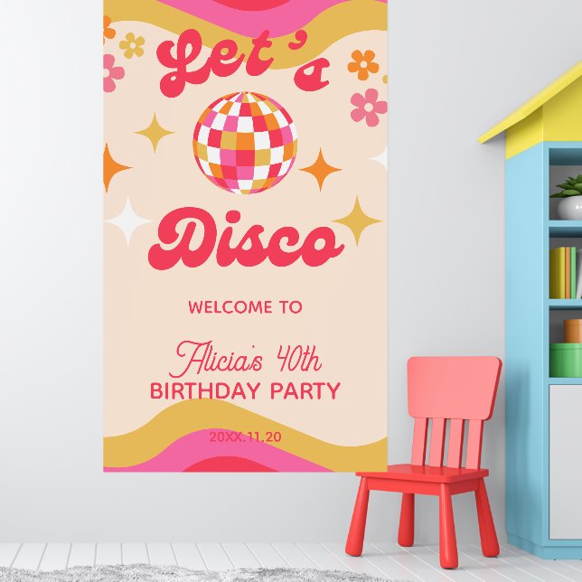Retro Groovy 70s Let's Disco Any Age Birthday  Poster (Nursery 1)
