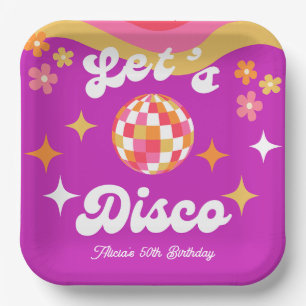Retro Groovy 70s Let's Disco Birthday Party Paper Plate