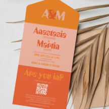 Retro Groovy 70s Orange Bold QR Wedding