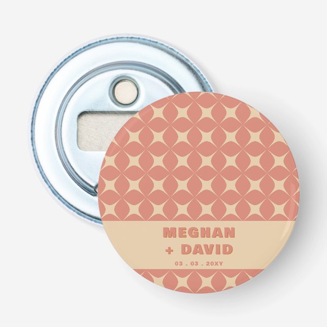 Retro Groovy 70s Pattern Boho Terracotta Wedding Bottle Opener (Front)