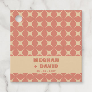 Retro Groovy 70s Pattern Boho Terracotta Wedding Favour Tags