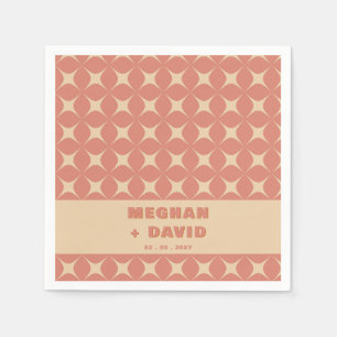 Retro Groovy 70s Pattern Boho Terracotta Wedding Napkin