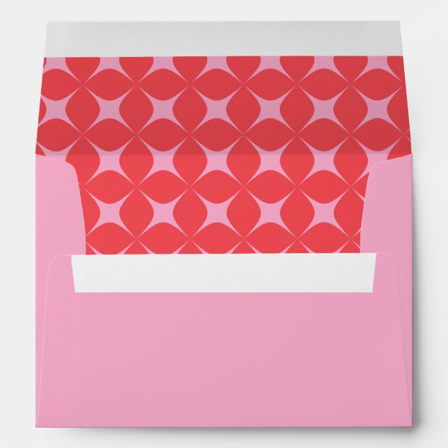 Retro Groovy 70s Pattern Pink Red Wedding  Envelope (Back (Bottom))