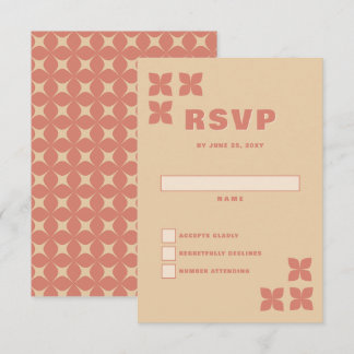 Retro Groovy 70s Pattern Terracotta Wedding RSVP Card
