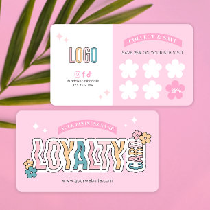 Retro Groovy 70s Pink Aesthetic Nails Salon Logo Loyalty Card