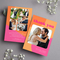Retro groovy 70's pink orange multi photo wedding