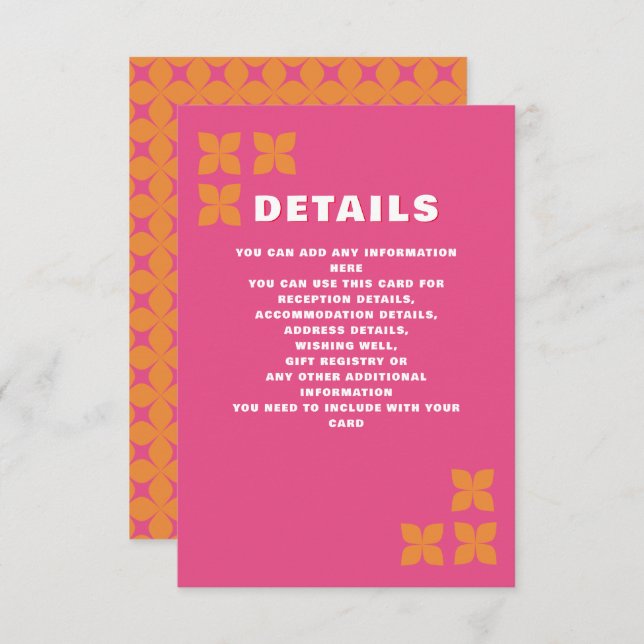 Retro Groovy 70s Pink Orange Wedding Enclosure Card (Front/Back)