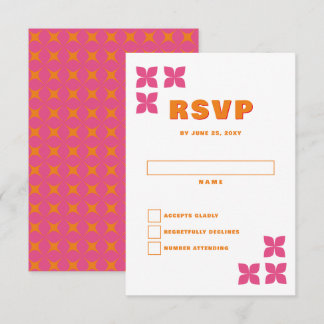 Retro Groovy 70s Pink Orange Wedding RSVP Card