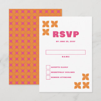 Retro Groovy 70s Pink Orange Wedding RSVP Card