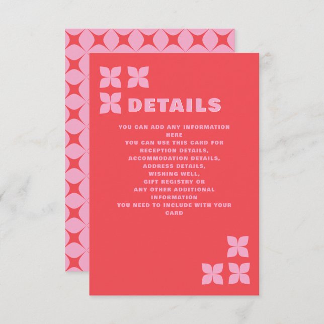 Retro Groovy 70s Pink Red Wedding Enclosure Card (Front/Back)