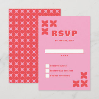 Retro Groovy 70s Pink Red Wedding RSVP Card