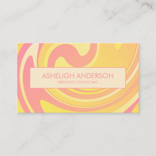Retro Groovy 70s Pink + Yellow Abstract Swirls Business Card