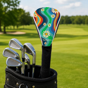 Retro Groovy 70's Rainbow Daisy Name Golf Head Cover