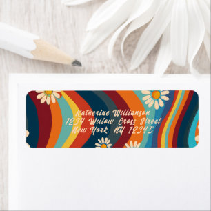 Retro Groovy 70's Rainbow Daisy Return Address Label
