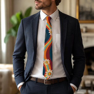 Retro Groovy 70's Rainbow Daisy Tie