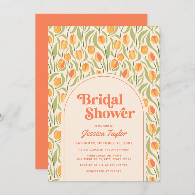 Retro Groovy 70's Stylish Bridal Shower Invitation (Front/Back)