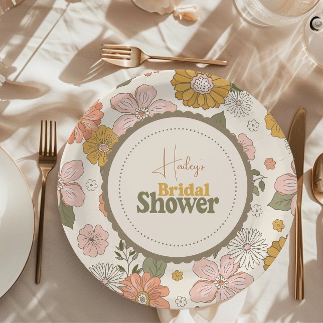 Retro Groovy 70's Themed Bridal  Paper Plate (Creator Uploaded)