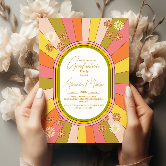 Retro Groovy 70's Themed Muted Tones Graduation Invitation (Creator Uploaded)