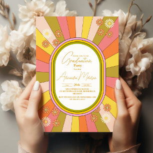 Retro Groovy 70's Themed Muted Tones Graduation Invitation