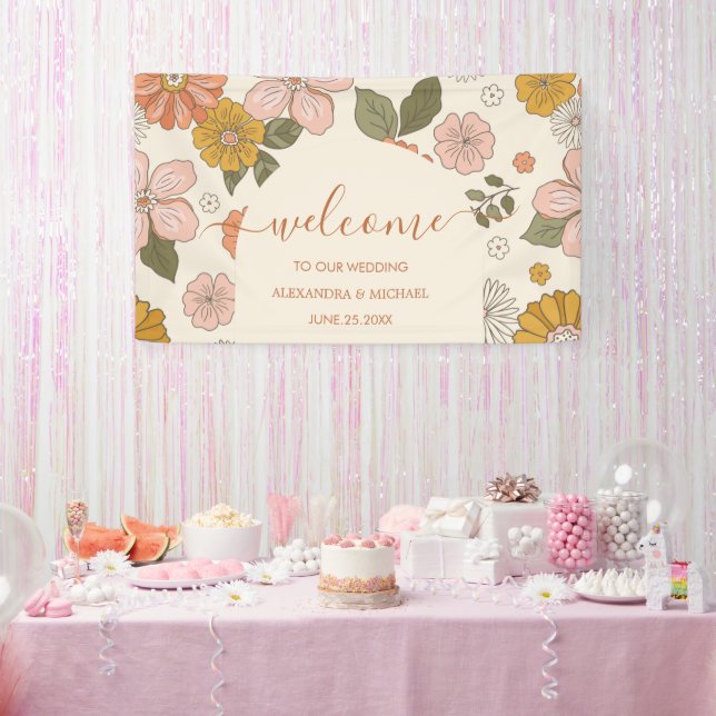 Retro Groovy 70's Themed Muted Tones Wedding  Banner (Party)