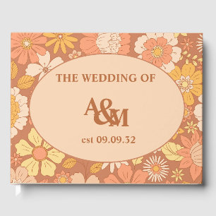 Retro Groovy 70's Themed Muted Tones Wedding Guest Book