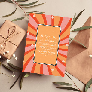 Retro Groovy 70's Themed Muted Tones Wedding Invit Invitation