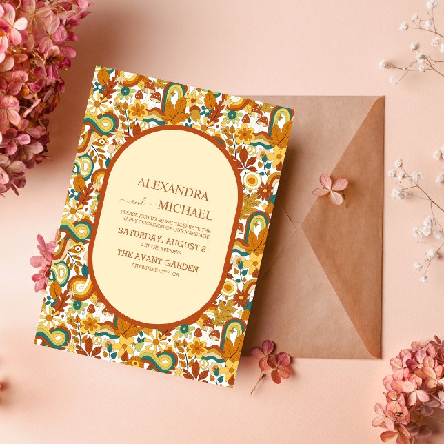 Retro Groovy 70's Themed Muted Tones Wedding Invit Invitation (Creator Uploaded)