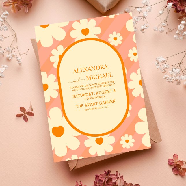 Retro Groovy 70's Themed Muted Tones Wedding Invit Invitation (Creator Uploaded)