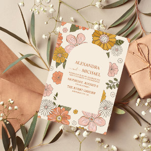 Retro Groovy 70's Themed Muted Tones Wedding  Invitation