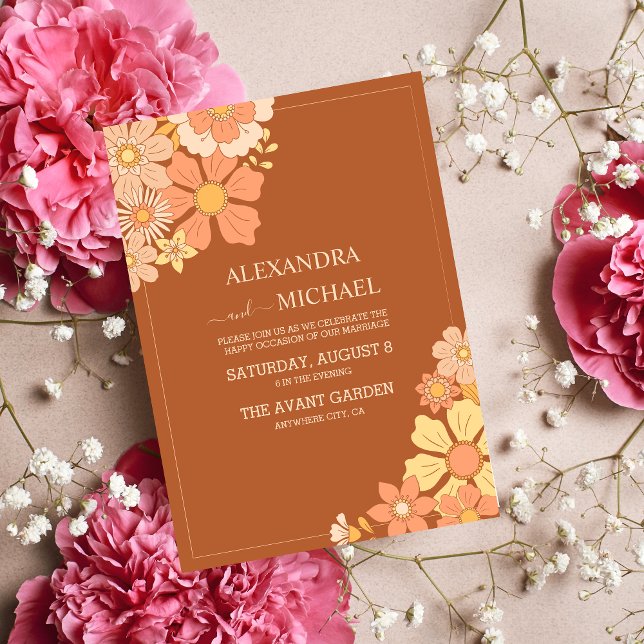 Retro Groovy 70's Themed Muted Tones Wedding Invitation (Creator Uploaded)