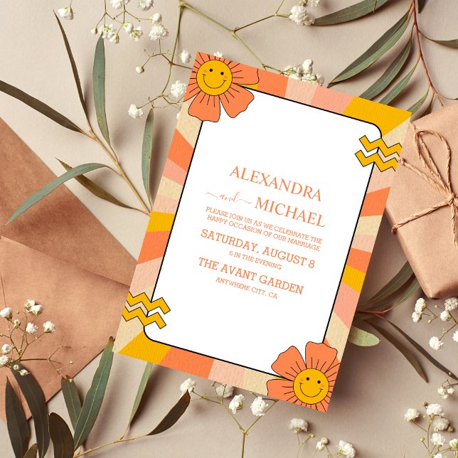 Retro Groovy 70's Themed Muted Tones Wedding  Invitation (Creator Uploaded)