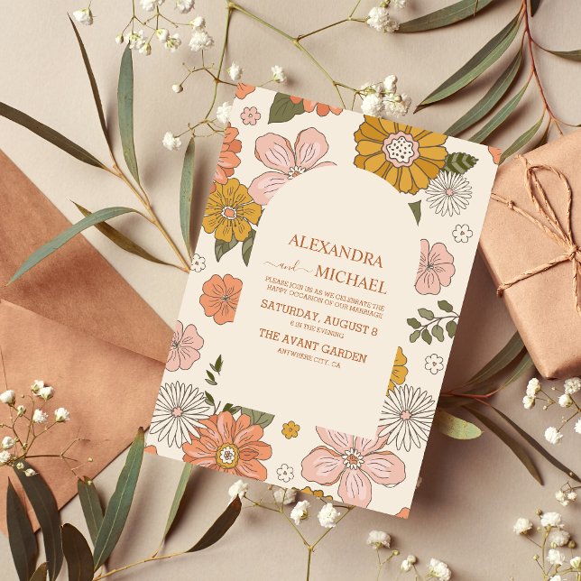 Retro Groovy 70's Themed Muted Tones Wedding  Invitation (Creator Uploaded)