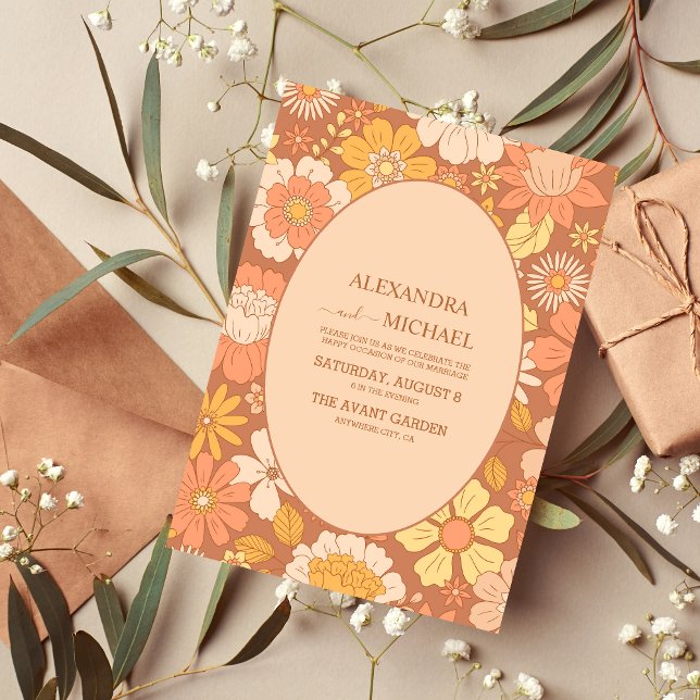 Retro Groovy 70's Themed Muted Tones Wedding Invitation (Creator Uploaded)