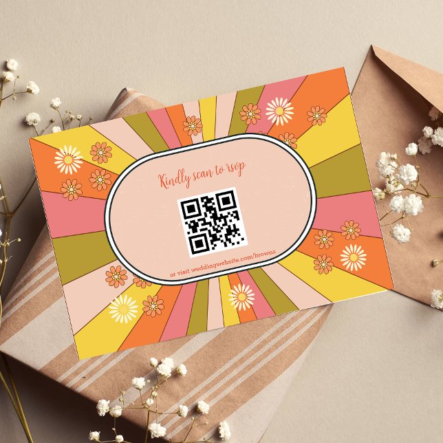 Retro Groovy 70's Themed Muted Tones Wedding RSVP  Card (Creator Uploaded)